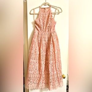 Nude pink long lace dress